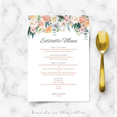 wedding buffet menu template